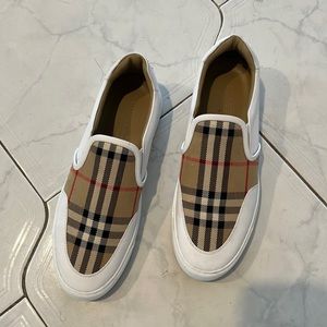 White Leather and Vintage Check Slip-on Authentic Burberry Sneaker